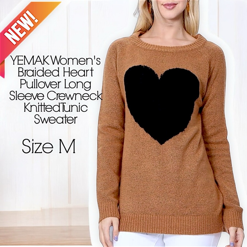 New YEMAK Women’s Braided Heart Pullover Sweater